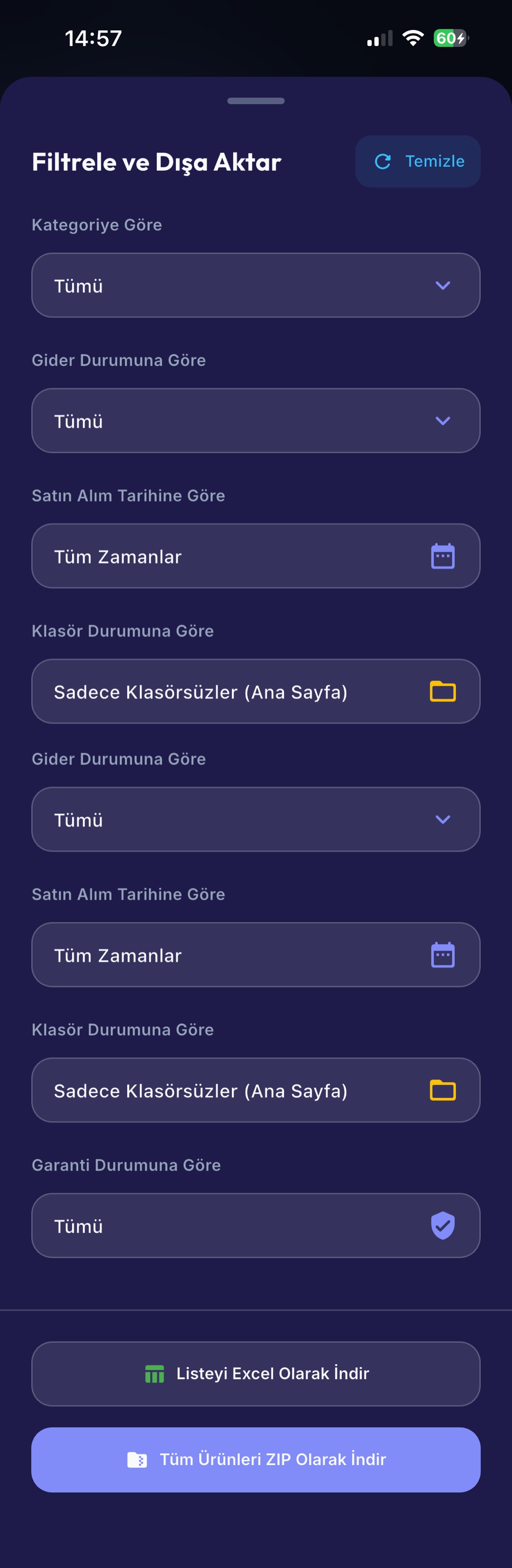 Kapsamlı Filtreleme